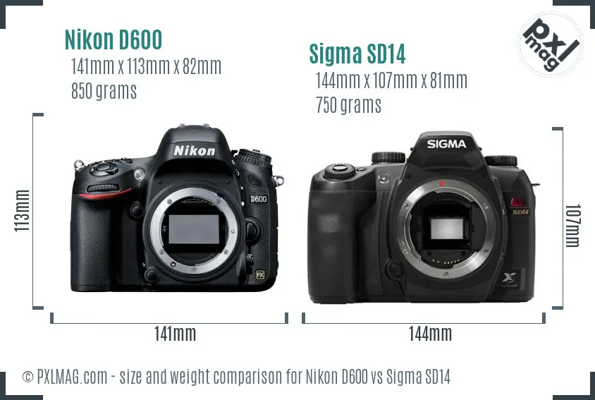 Nikon D600 vs Sigma SD14 size comparison