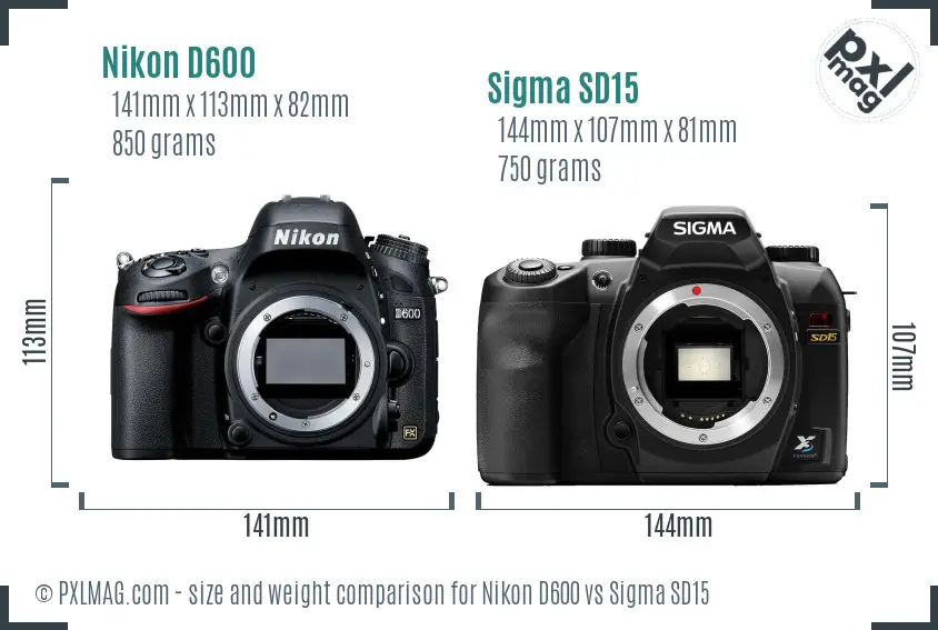 Nikon D600 vs Sigma SD15 size comparison