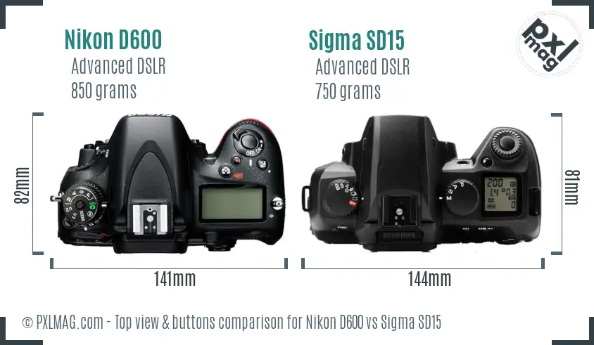 Nikon D600 vs Sigma SD15 top view buttons comparison