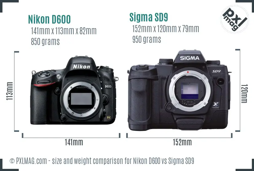 Nikon D600 vs Sigma SD9 size comparison