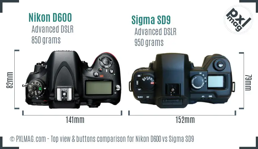 Nikon D600 vs Sigma SD9 top view buttons comparison