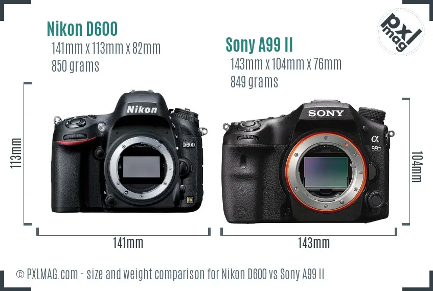 Nikon D600 vs Sony A99 II size comparison
