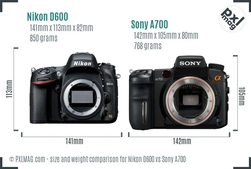 Nikon D600 vs Sony A700 size comparison