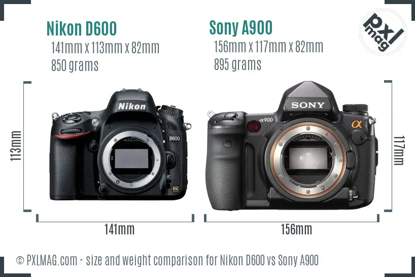 Nikon D600 vs Sony A900 size comparison