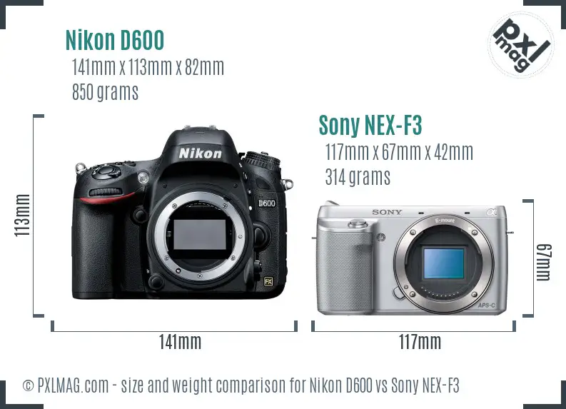 Nikon D600 vs Sony NEX-F3 size comparison