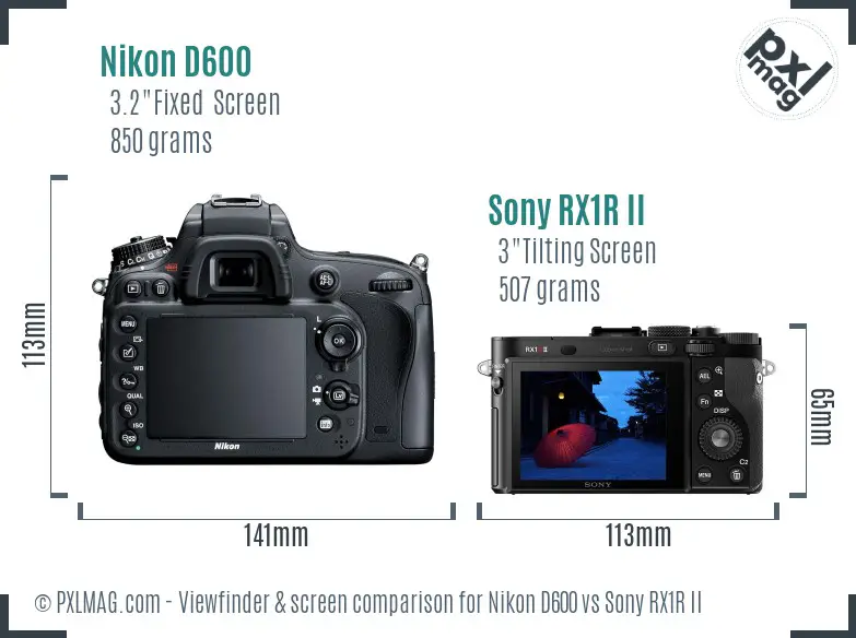Nikon D600 vs Sony RX1R II Screen and Viewfinder comparison