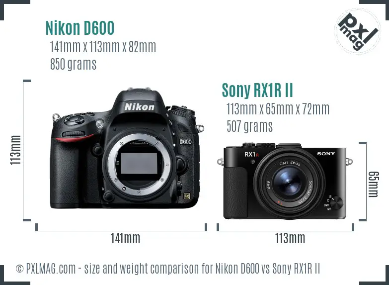 Nikon D600 vs Sony RX1R II size comparison