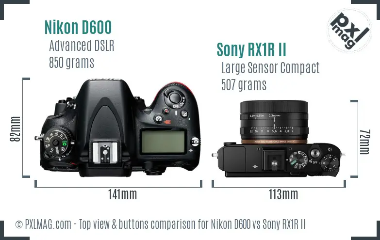 Nikon D600 vs Sony RX1R II top view buttons comparison