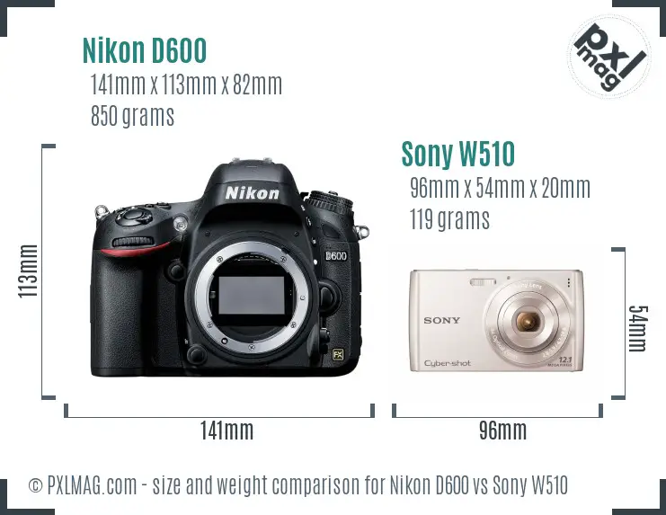 Nikon D600 vs Sony W510 size comparison