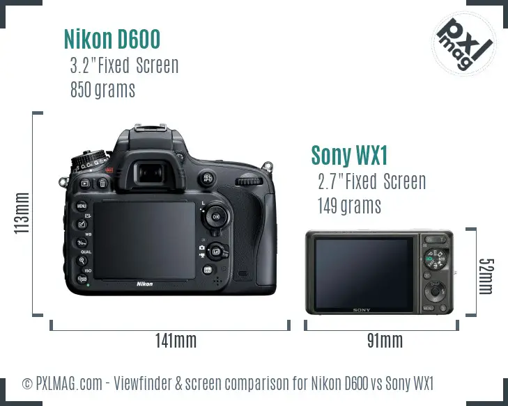 Nikon D600 vs Sony WX1 Screen and Viewfinder comparison