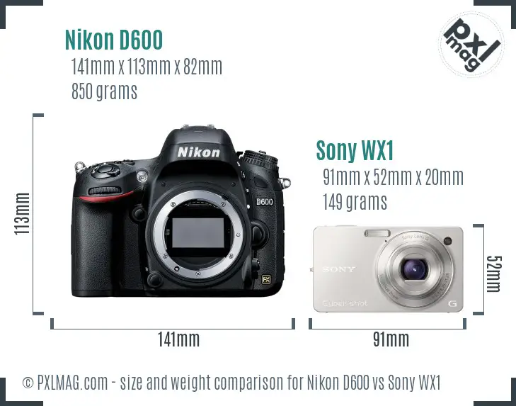 Nikon D600 vs Sony WX1 size comparison