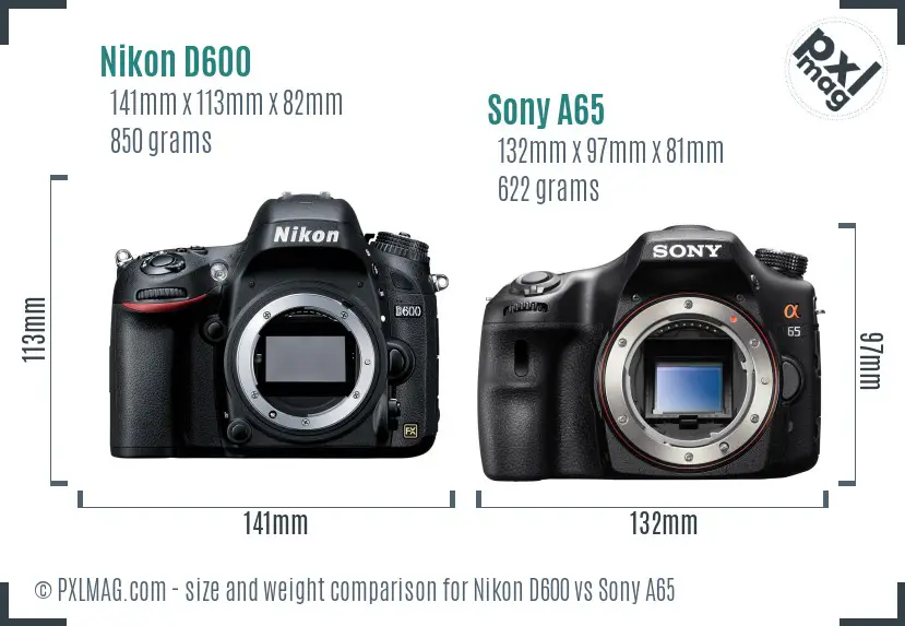 Nikon D600 vs Sony A65 size comparison Nikon D600 vs Sony A65 size comparison