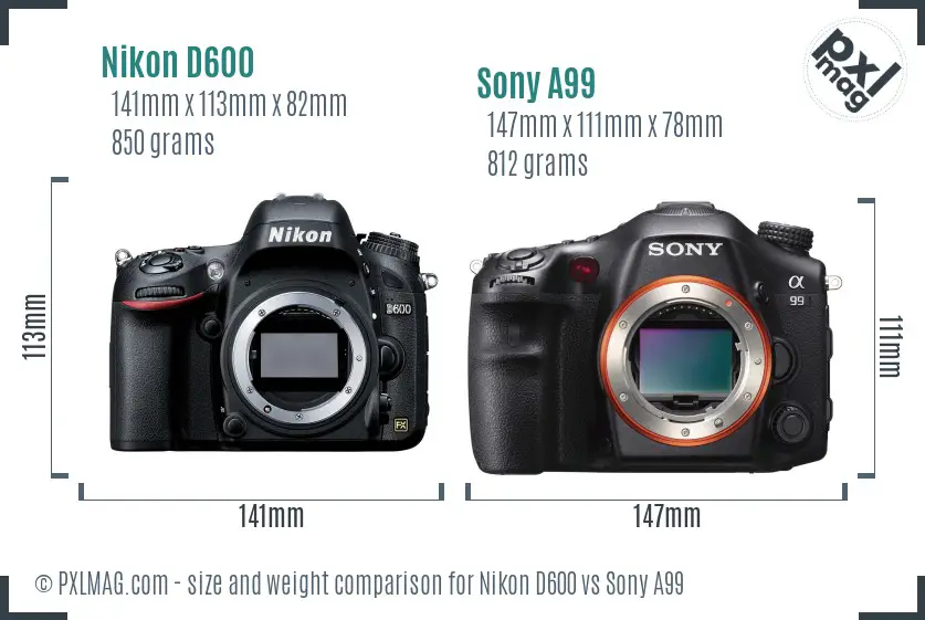 Nikon D600 vs Sony A99 size comparison