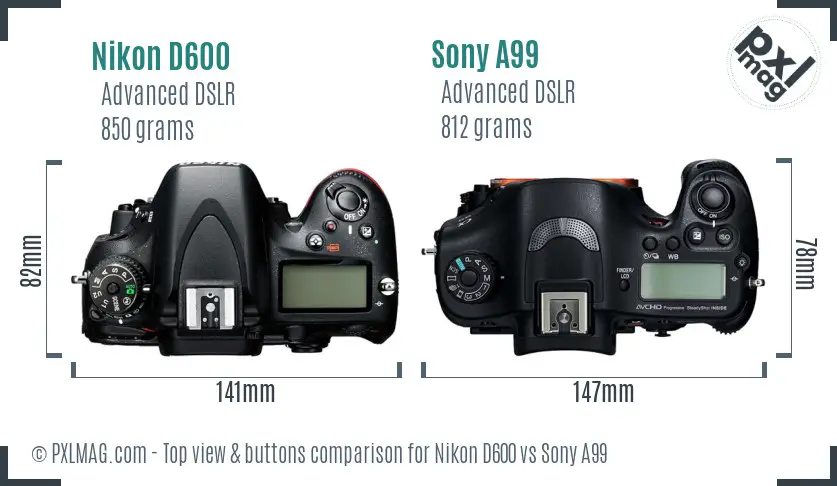 Nikon D600 vs Sony A99 top view buttons comparison