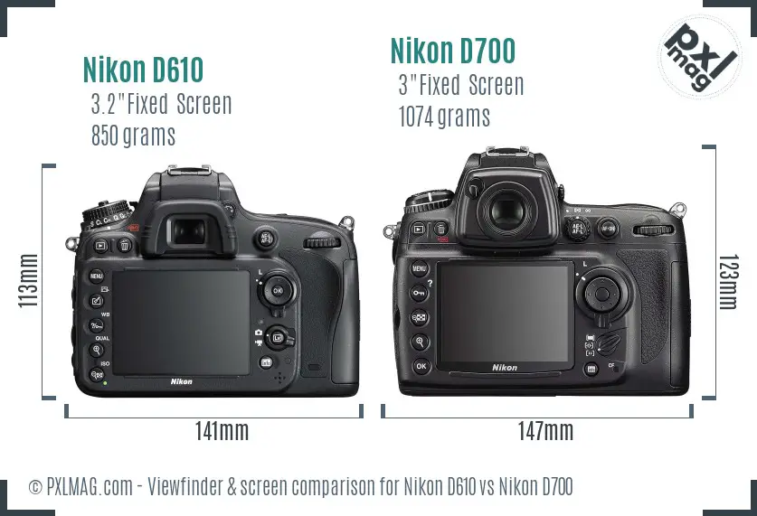 Nikon D610 vs Nikon D700 Screen and Viewfinder comparison