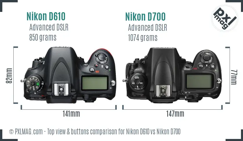 Nikon D610 vs Nikon D700 top view buttons comparison