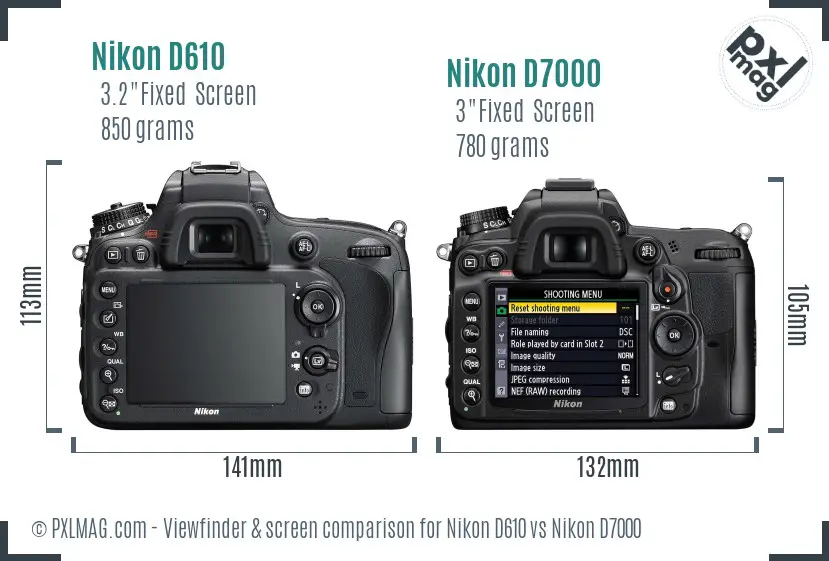 Nikon D610 vs Nikon D7000 Screen and Viewfinder comparison
