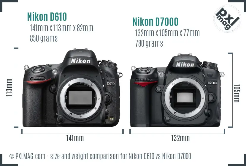 Nikon D610 vs Nikon D7000 size comparison