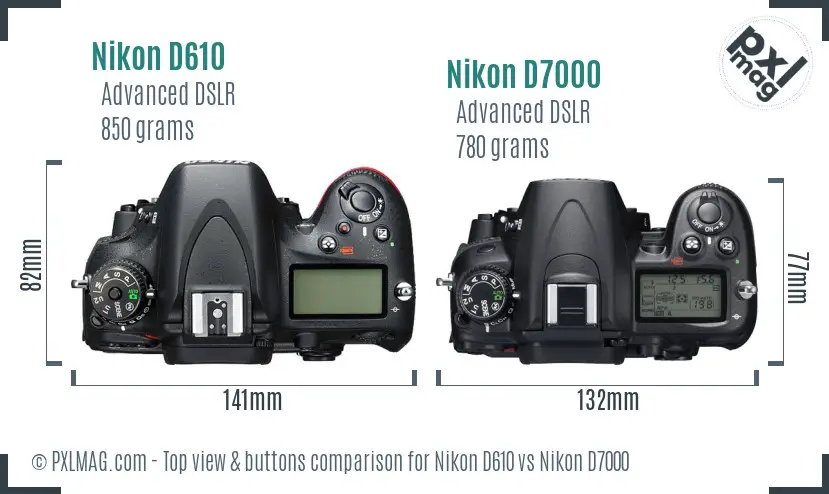 Nikon D610 vs Nikon D7000 top view buttons comparison
