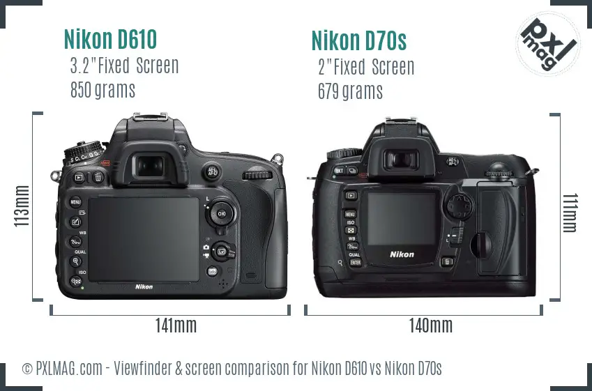 Nikon D610 vs Nikon D70s Screen and Viewfinder comparison