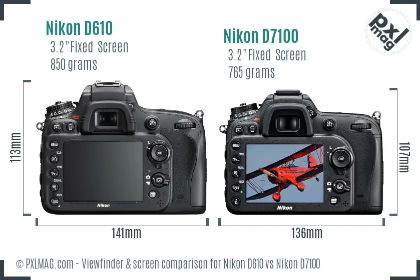 Nikon D610 vs Nikon D7100 Screen and Viewfinder comparison