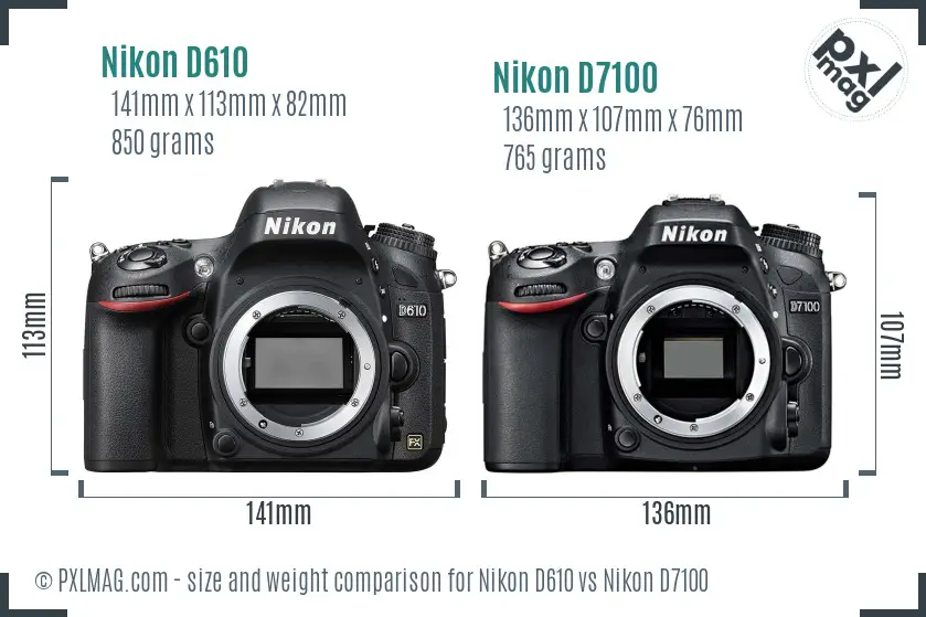 Nikon D610 vs Nikon D7100 size comparison