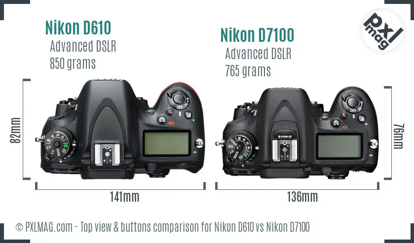Nikon D610 vs Nikon D7100 top view buttons comparison