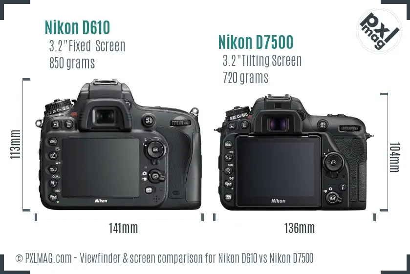 Nikon D610 vs Nikon D7500 Screen and Viewfinder comparison
