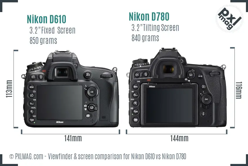 Nikon D610 vs Nikon D780 Screen and Viewfinder comparison