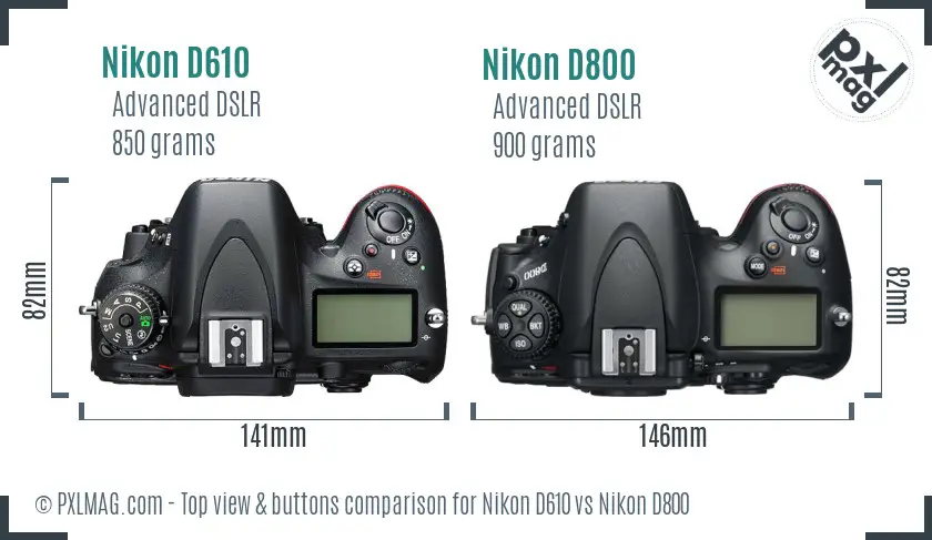 Nikon D610 vs Nikon D800 top view buttons comparison
