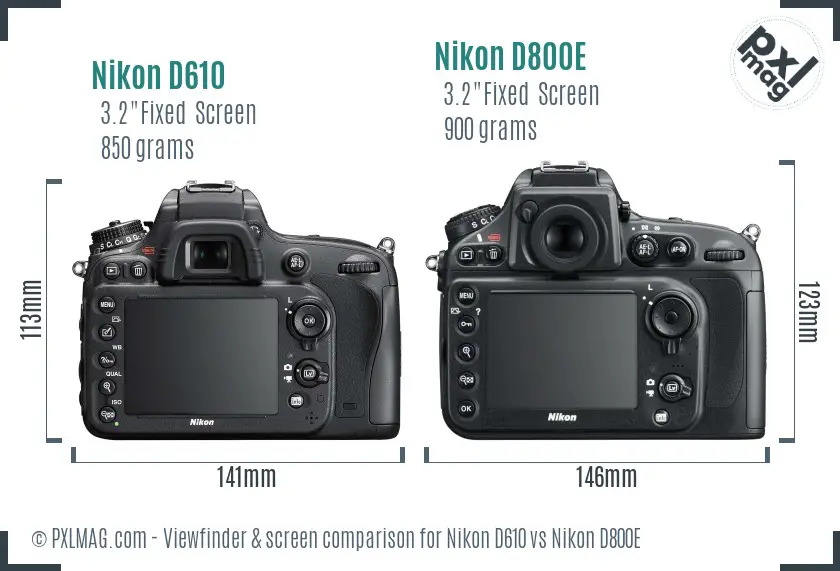 Nikon D610 vs Nikon D800E Screen and Viewfinder comparison