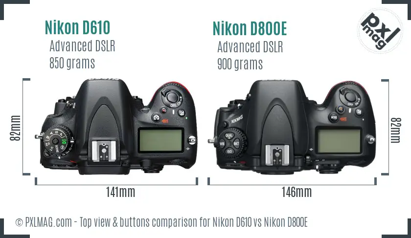 Nikon D610 vs Nikon D800E top view buttons comparison