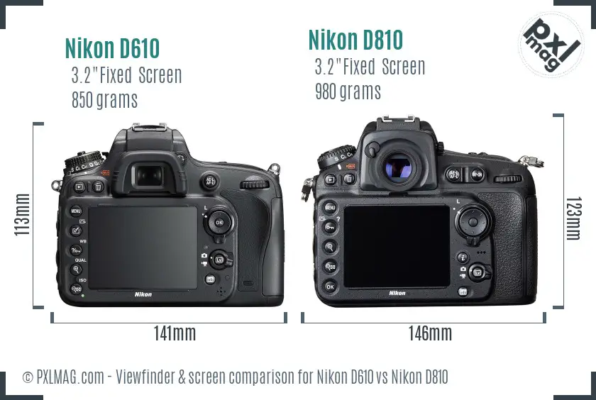 Nikon D610 vs Nikon D810 Screen and Viewfinder comparison
