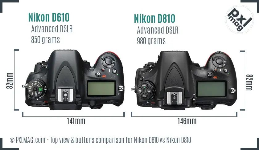 Nikon D610 vs Nikon D810 top view buttons comparison