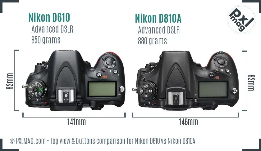 Nikon D610 vs Nikon D810A top view buttons comparison