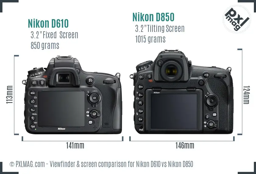 Nikon D610 vs Nikon D850 Screen and Viewfinder comparison