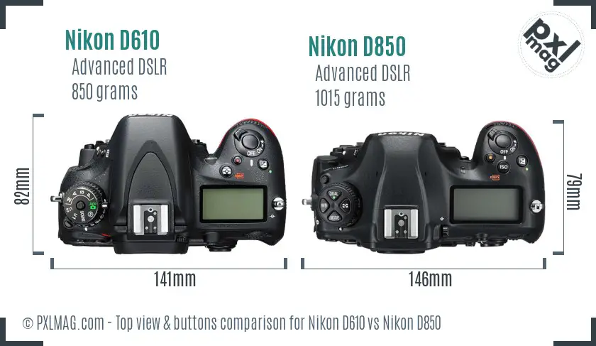 Nikon D610 vs Nikon D850 top view buttons comparison