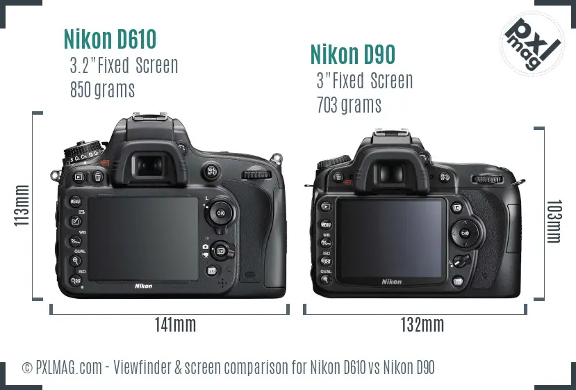 Nikon D610 vs Nikon D90 Screen and Viewfinder comparison