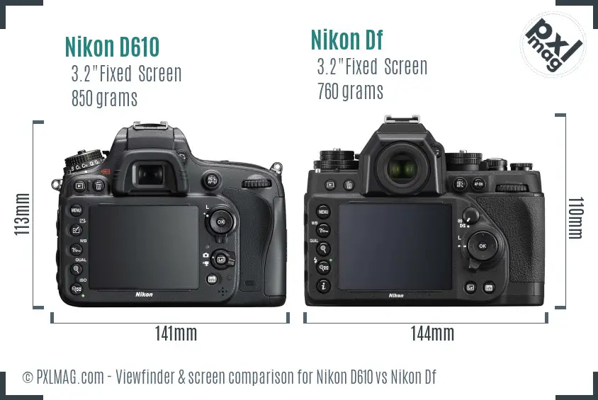 Nikon D610 vs Nikon Df Screen and Viewfinder comparison