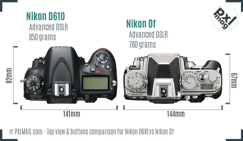 Nikon D610 vs Nikon Df top view buttons comparison