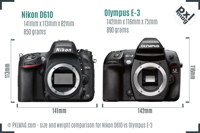 Nikon D610 vs Olympus E-3 size comparison