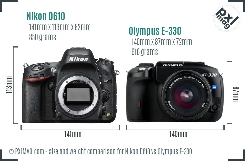 Nikon D610 vs Olympus E-330 size comparison