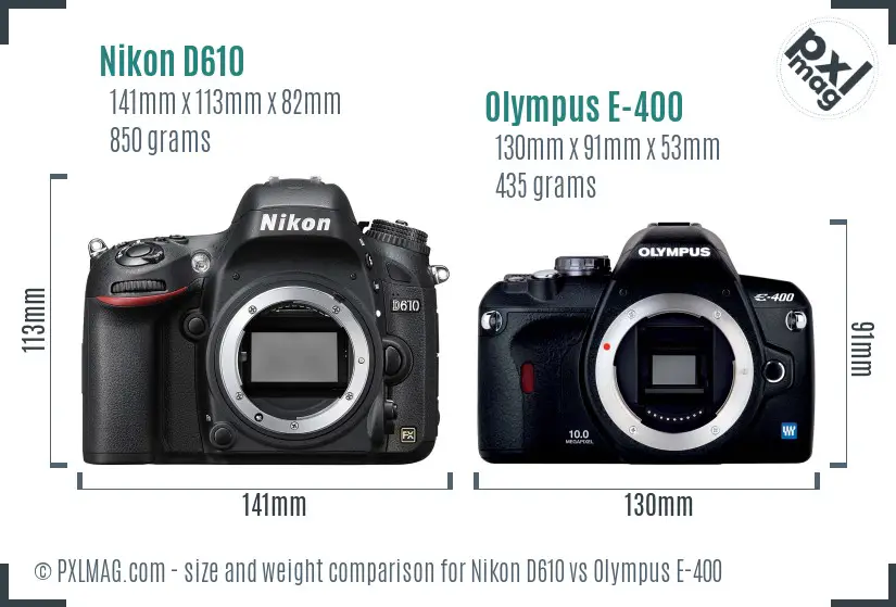 Nikon D610 vs Olympus E-400 size comparison
