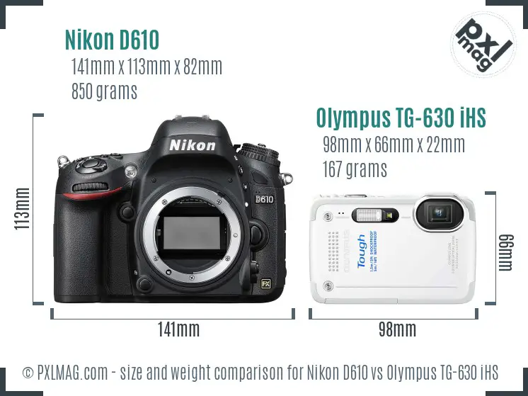 Nikon D610 vs Olympus TG-630 iHS size comparison