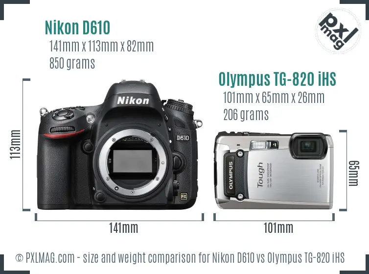 Nikon D610 vs Olympus TG-820 iHS size comparison
