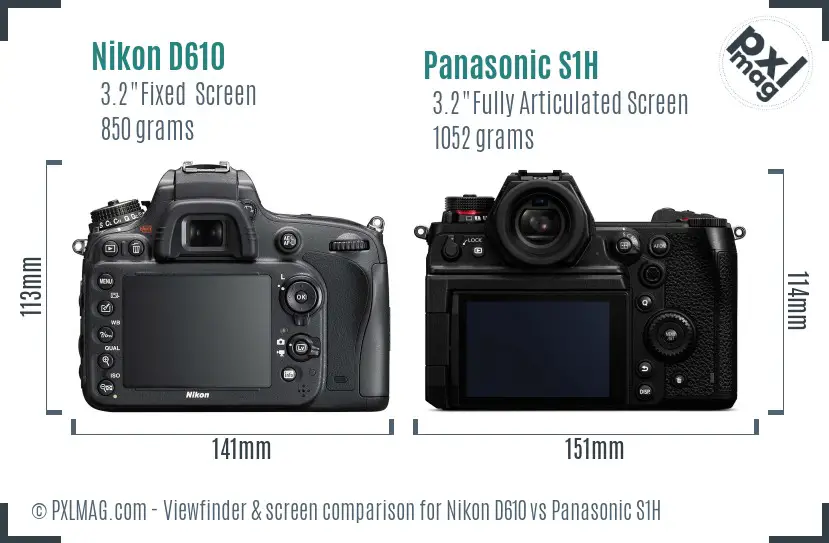 Nikon D610 vs Panasonic S1H Screen and Viewfinder comparison