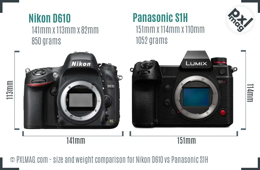 Nikon D610 vs Panasonic S1H size comparison