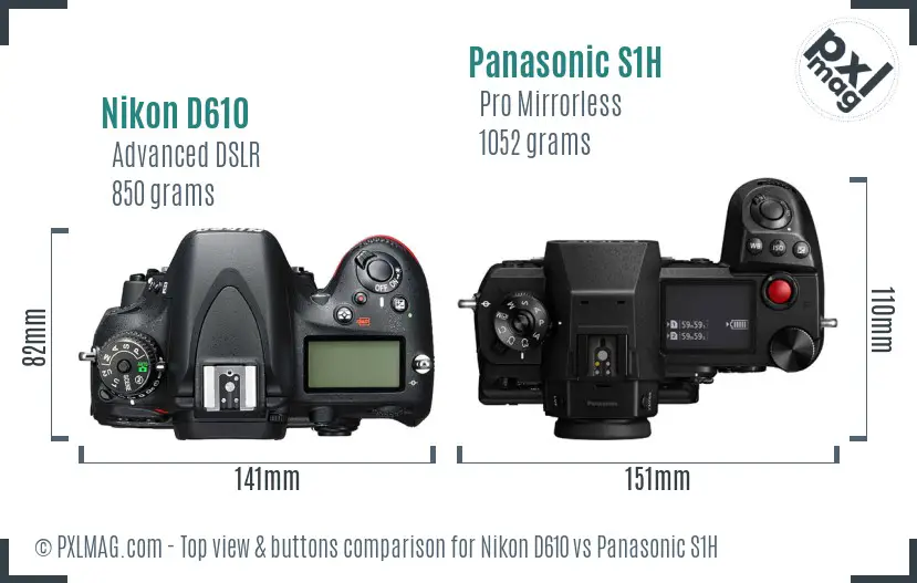 Nikon D610 vs Panasonic S1H top view buttons comparison