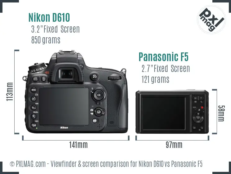 Nikon D610 vs Panasonic F5 Screen and Viewfinder comparison