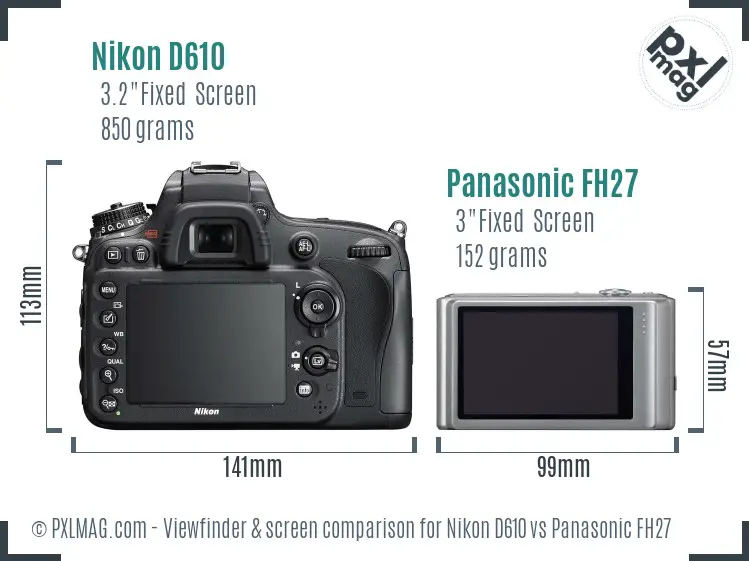 Nikon D610 vs Panasonic FH27 Screen and Viewfinder comparison